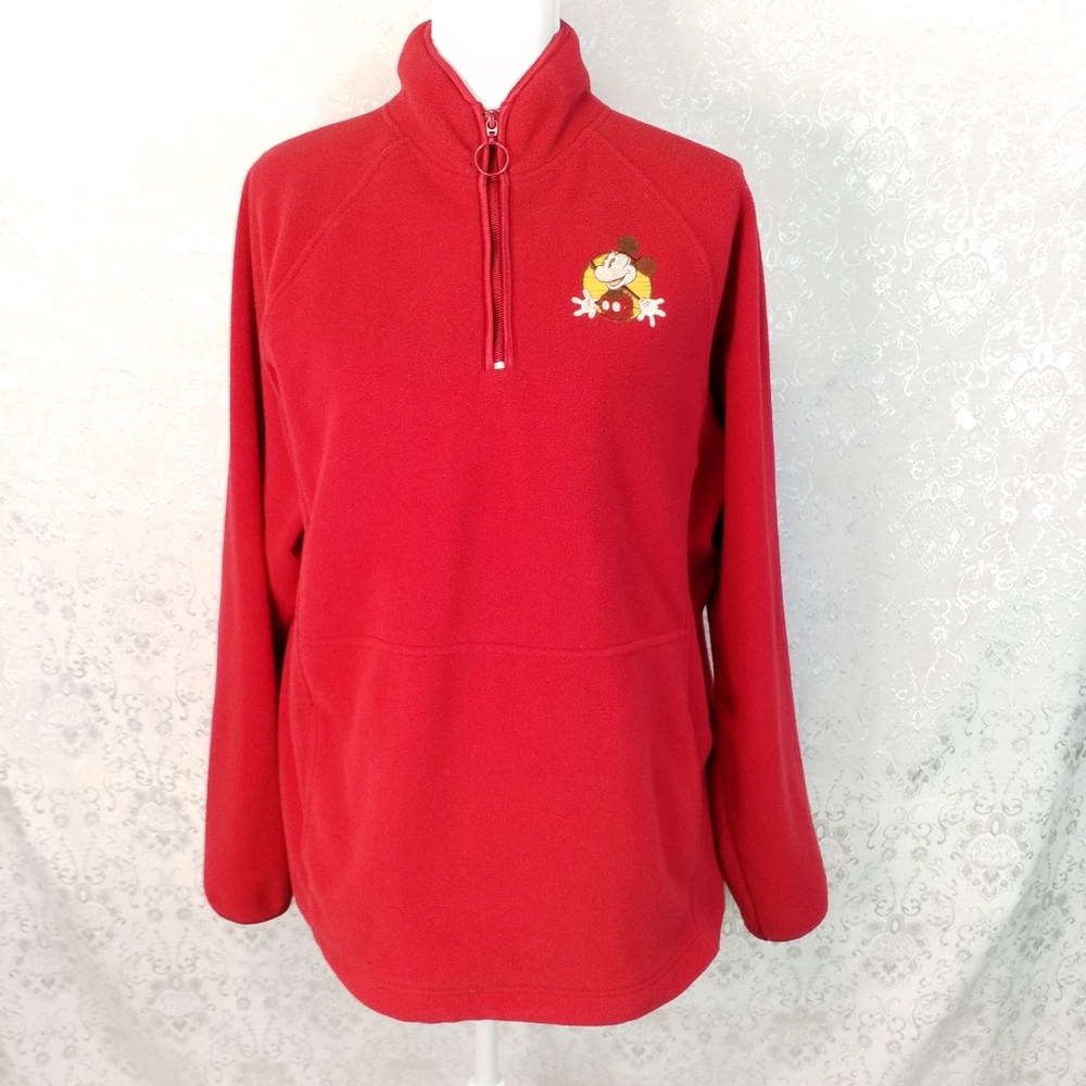 Walt Disney World red fleece sweatshirt Mickey Mouse applique L